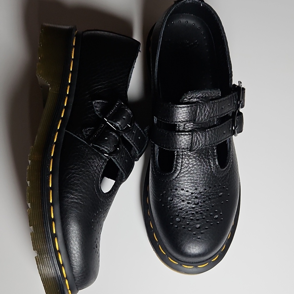 Dr Martens Black Kids Shoes with Buckle Straps - Picture 2 of 7